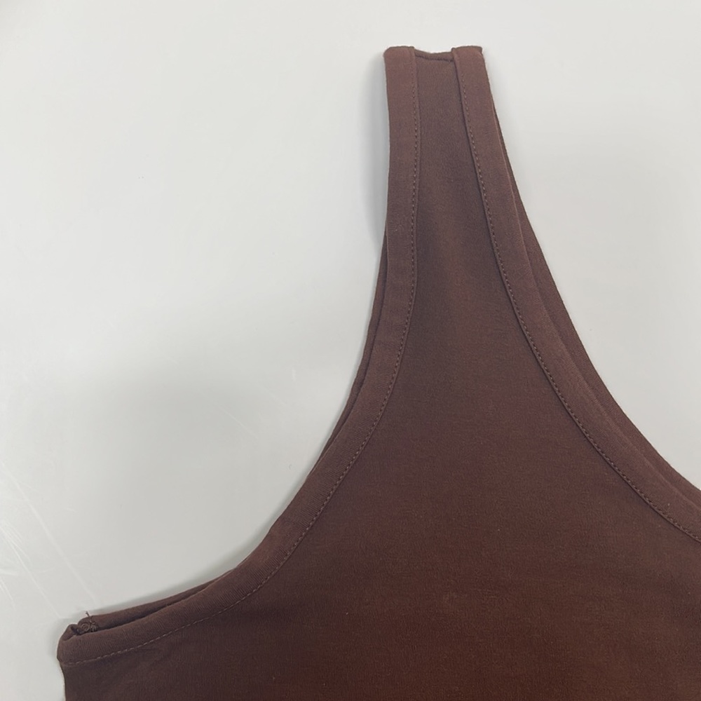 Brown One Shoulder Knit Tank Top Cropped Shirt Crop Sleeveless Summer Blouse Gym - Picture 6 of 17